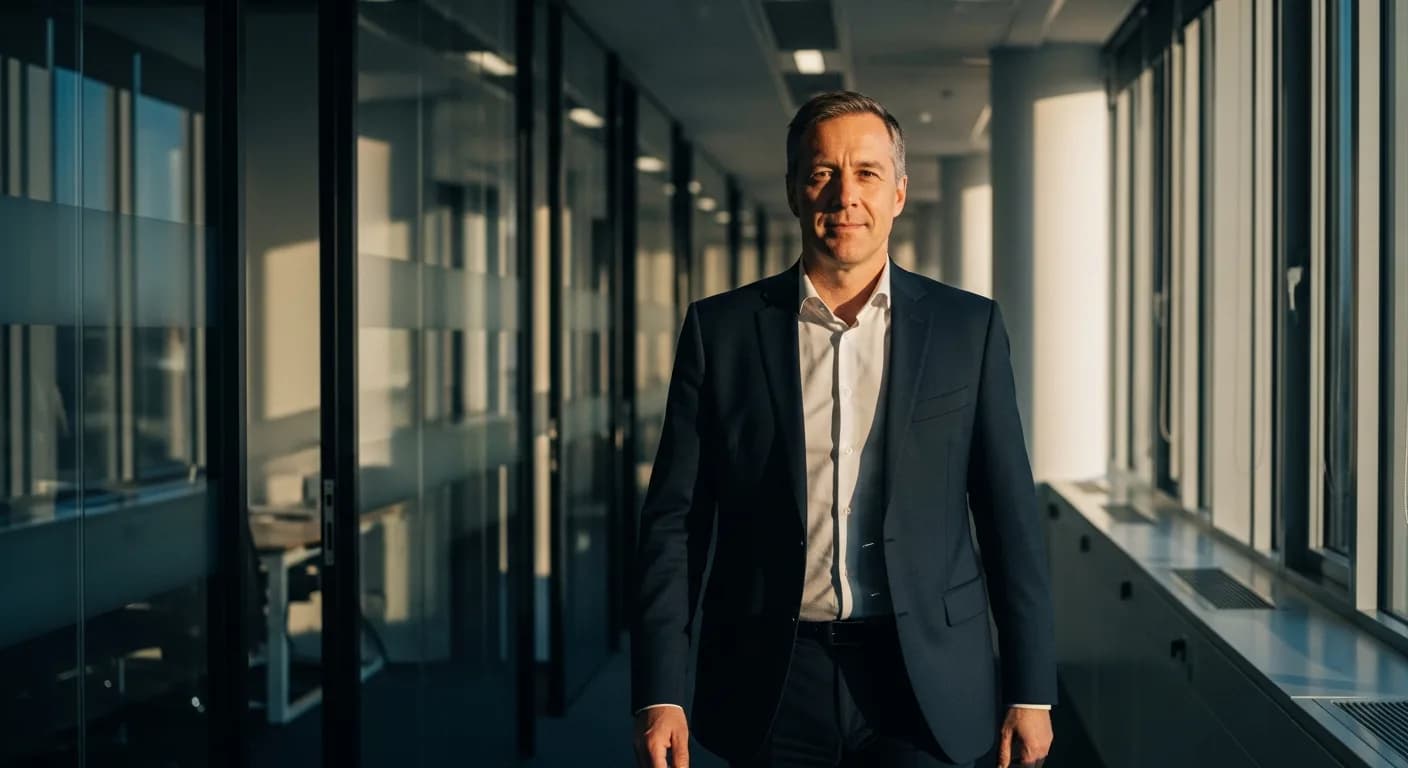 Selbstbewusster Berater im Büroflur
